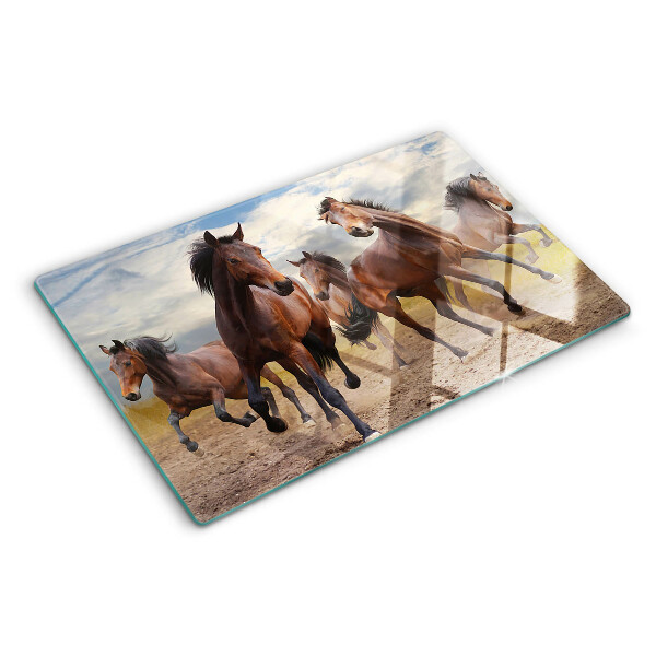 Snijplanken glas Paarden rennen in de wei.