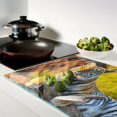 Snijplanken van glas Tijger tegen de achtergrond van de natuur