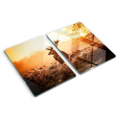 Glazen snijplanken Hert tegen de achtergrond van de zonsondergang