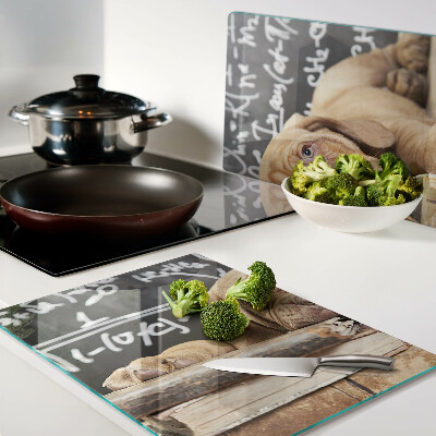 Snijplanken van glas Hond met boeken en een schoolbord