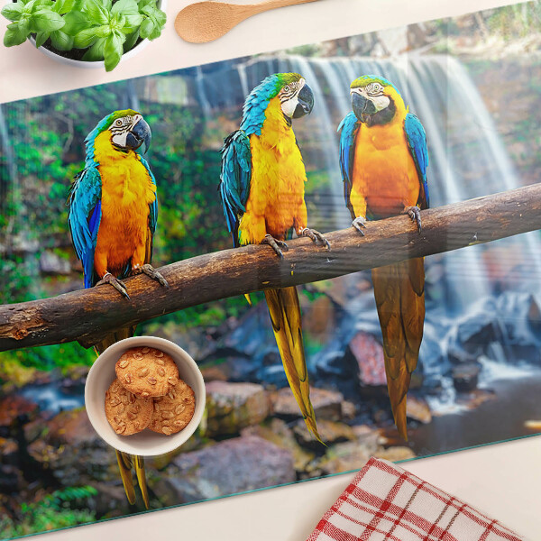 Glazen snijplanken Papegaaien op een tak in een tropisch bos