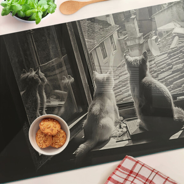 Glazen snijplanken Katten voor het raam
