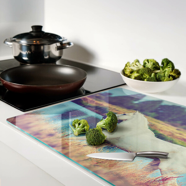 Snijplanken van glas Wit paard aan het water