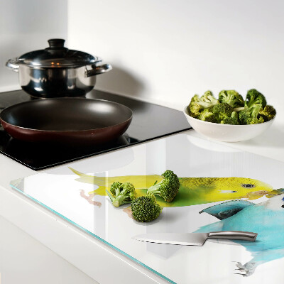 Glazen snijplanken Gele en blauwe papegaaien