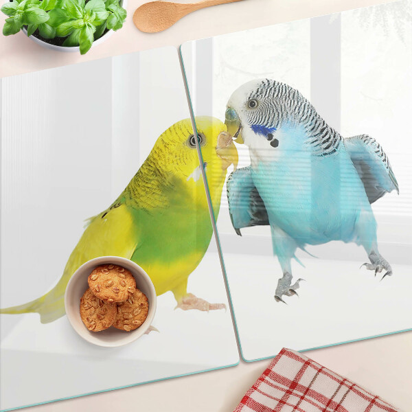 Glazen snijplanken Gele en blauwe papegaaien