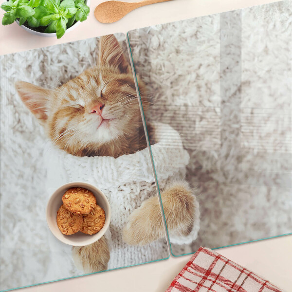 Snijplanken glas Schattig katje in een trui