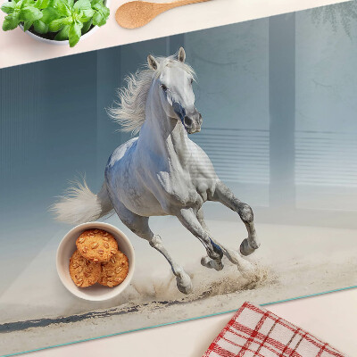 Snijplanken van glas Wit paard in beweging
