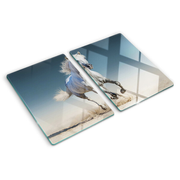 Snijplanken van glas Wit paard in beweging