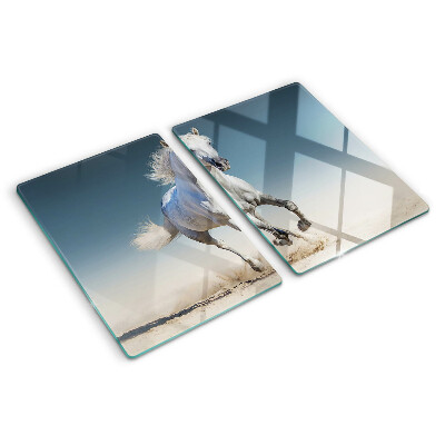 Snijplanken van glas Wit paard in beweging