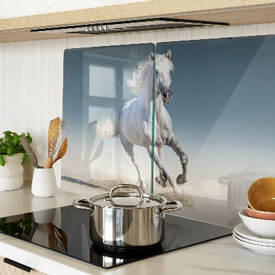 Snijplanken van glas Wit paard in beweging