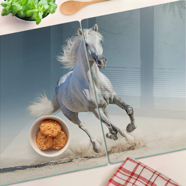 Snijplanken van glas Wit paard in beweging