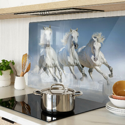 Snijplanken glas Witte paarden galopperen