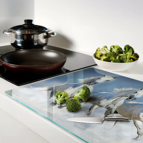 Snijplanken glas Witte paarden galopperen