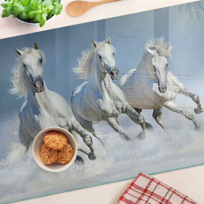 Snijplanken glas Witte paarden galopperen