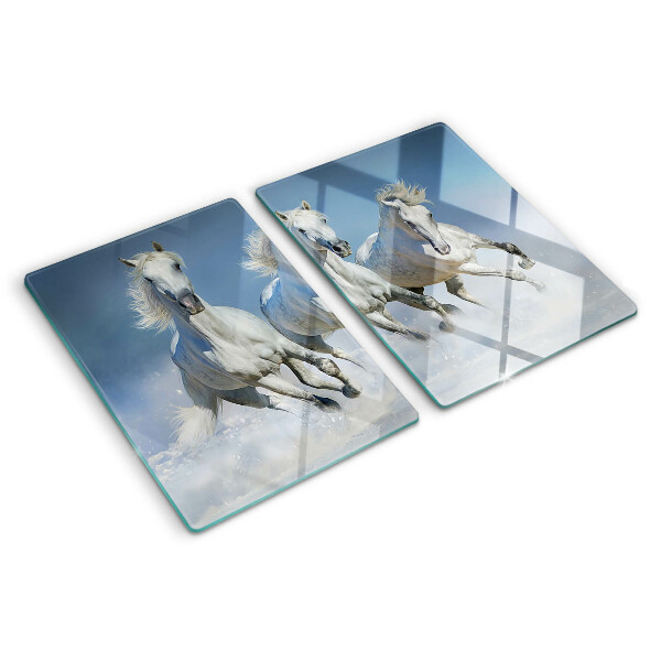 Snijplanken glas Witte paarden galopperen