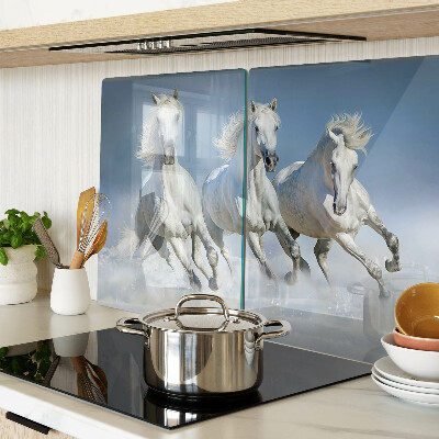 Snijplanken glas Witte paarden galopperen