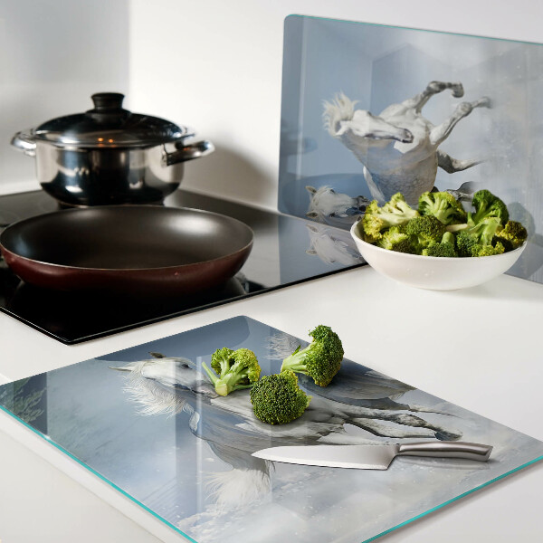 Snijplanken glas Witte paarden galopperen