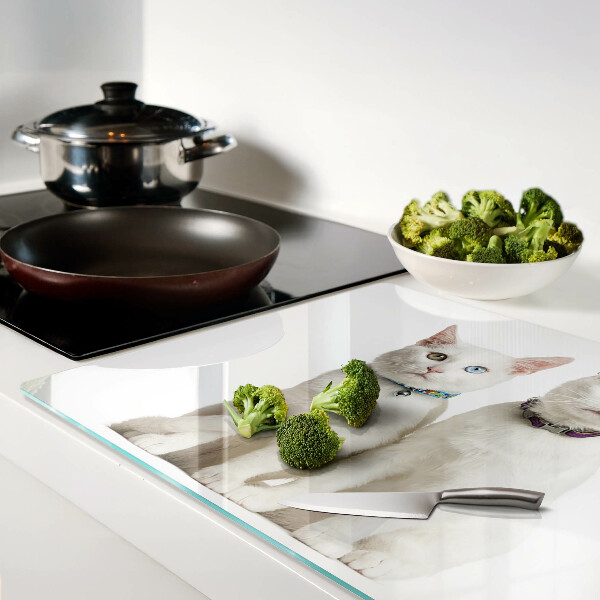 Snijplanken van glas Witte katten met ogen in verschillende kleuren