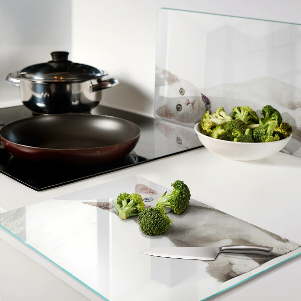 Snijplanken van glas Witte katten met ogen in verschillende kleuren