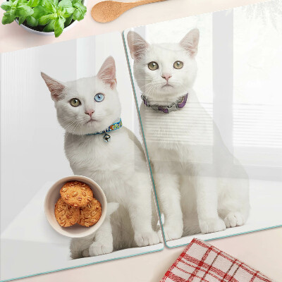 Snijplanken van glas Witte katten met ogen in verschillende kleuren