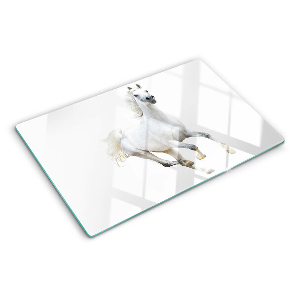 Snijplanken glas Wit paard in beweging