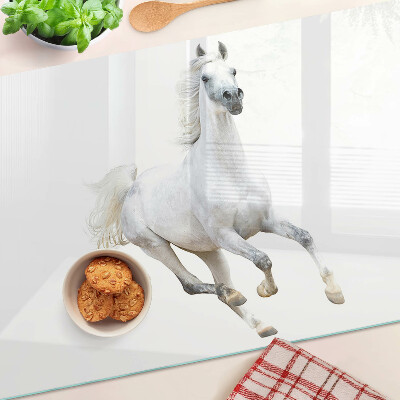 Snijplanken glas Wit paard in beweging