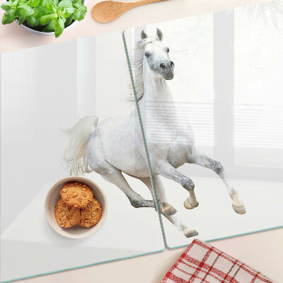 Snijplanken glas Wit paard in beweging