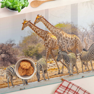 Snijplanken van glas Zebra's en giraffen in hun natuurlijke leefomgeving