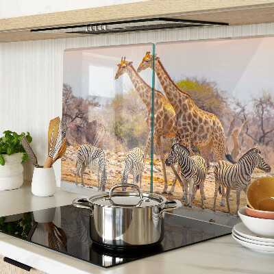 Snijplanken van glas Zebra's en giraffen in hun natuurlijke leefomgeving