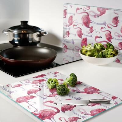 Snijplanken glas Flamingo's op een witte achtergrond