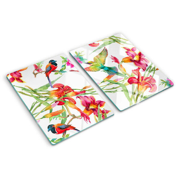 Glazen snijplanken Bloemen en exotische vogels