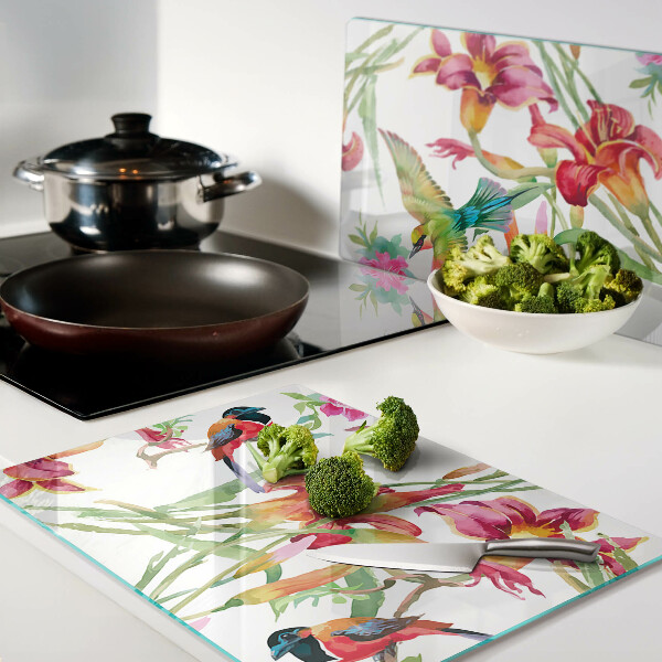 Glazen snijplanken Bloemen en exotische vogels