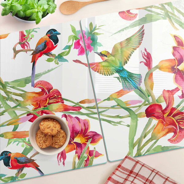 Glazen snijplanken Bloemen en exotische vogels