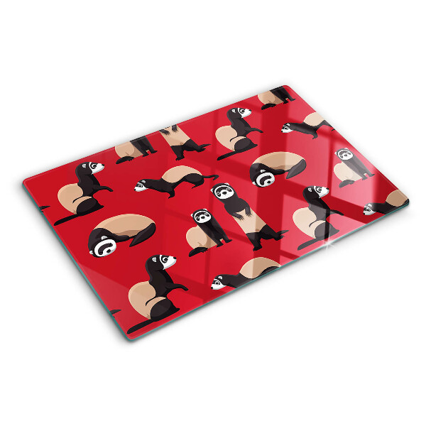 Snijplanken van glas Fretten op een rode achtergrond