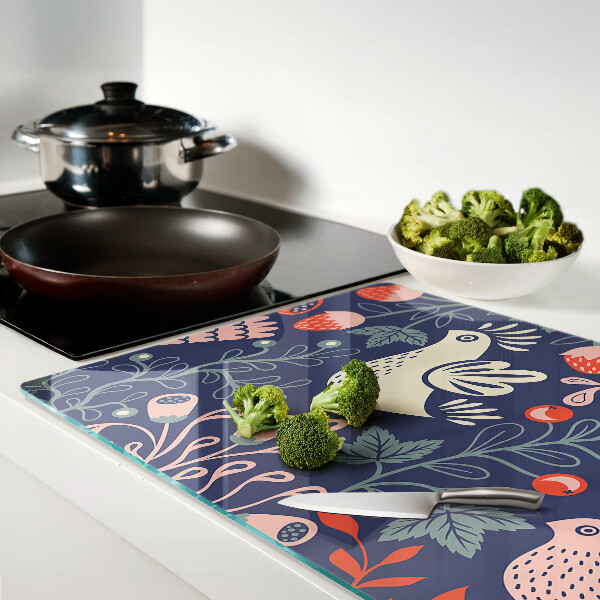 Glazen snijplanken Vogels en fruit in volksstijl