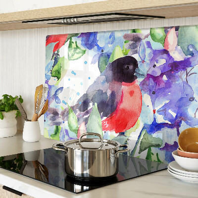 Snijplanken van glas Een vogel tegen een achtergrond van bloemen