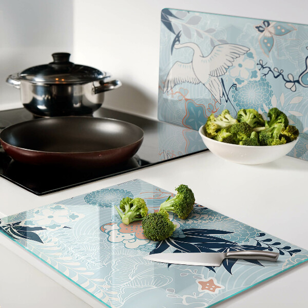 Snijplanken van glas Bloemen en vogels in oosterse stijl