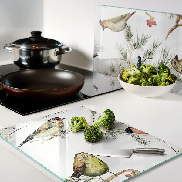 Glazen snijplanken Vogels op takken met vruchten