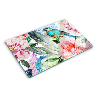 Snijplanken van glas Bloemen en vogels in aquarel