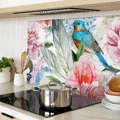 Snijplanken van glas Bloemen en vogels in aquarel