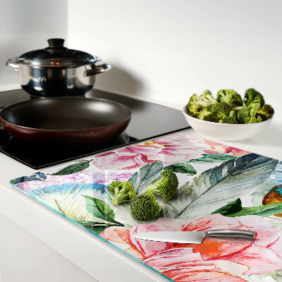 Snijplanken van glas Bloemen en vogels in aquarel