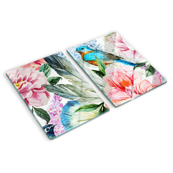 Snijplanken van glas Bloemen en vogels in aquarel