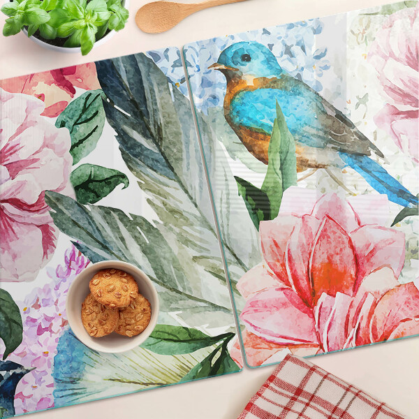 Snijplanken van glas Bloemen en vogels in aquarel