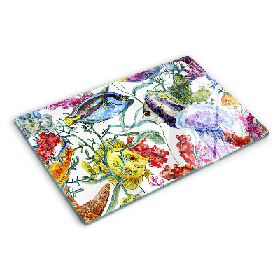 Snijplanken van glas Zeethema met vissen en kwallen