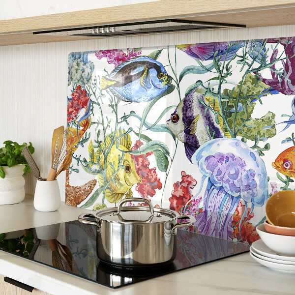 Snijplanken van glas Zeethema met vissen en kwallen