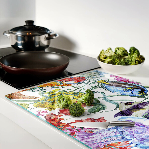 Snijplanken van glas Zeethema met vissen en kwallen