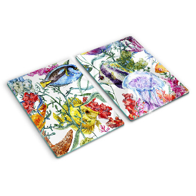 Snijplanken van glas Zeethema met vissen en kwallen