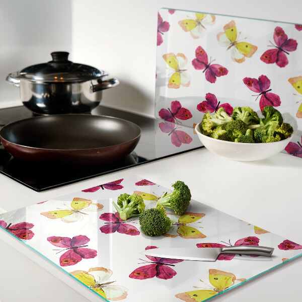 Snijplanken glas Vlindermotief in lentekleuren