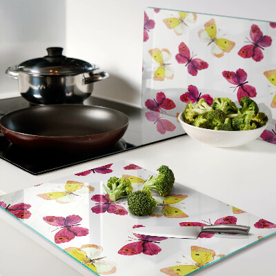 Snijplanken glas Vlindermotief in lentekleuren