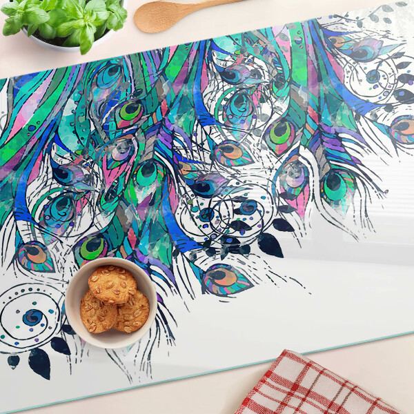 Glazen snijplanken Pauwenveren in groen en blauw